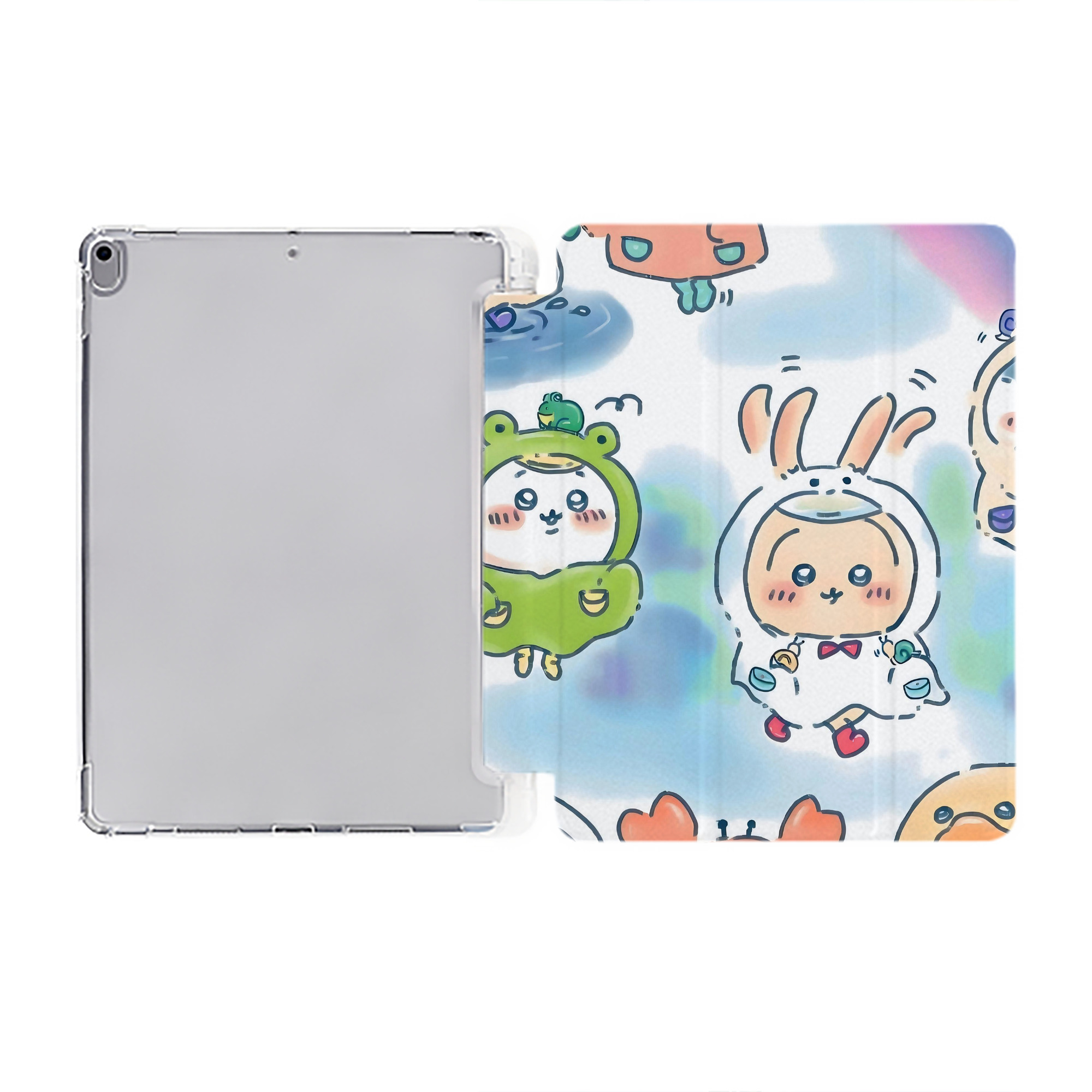 （画像用） ちいかわ Chii-kawa IPad ケース ペン収納付き 三つ折りスタンド PUレザー×シリコン 対応機種9.5/10.5/10.9インチ